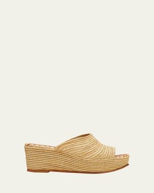 Carrie Forbes Karim Woven Raffia Wedge Slide Sandals - Natural