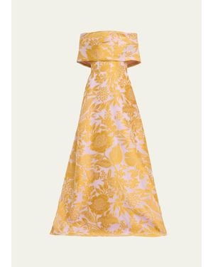 Lela Rose Floral Fil Coupe Off-The-Shoulder Gown - Yellow