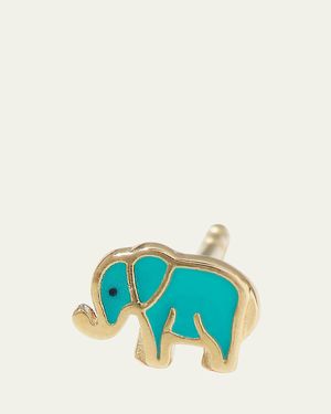 Sydney Evan 14K Mini Elephant Enamel Single Stud Earring - Blue