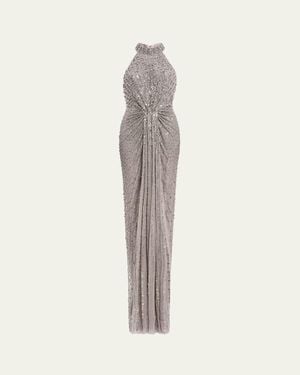 Jenny Packham Whisper Beaded Halter Gown - Natural