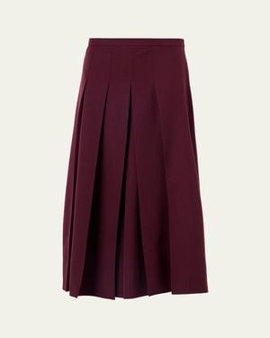 Akris Wool Gabardine Pleated Midi Skirt - Purple