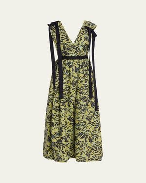 Ulla Johnson Karina Sleeveless Floral Cotton Bow Midi Dress - Green