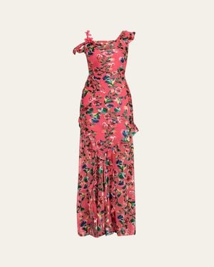 Saloni Seema Floral Silk Chiffon Maxi Dress - Red