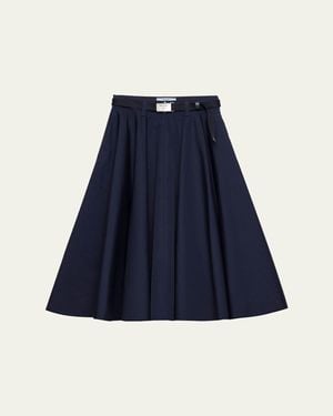 Prada Cotton A-Line Belted Midi Skirt - Blue
