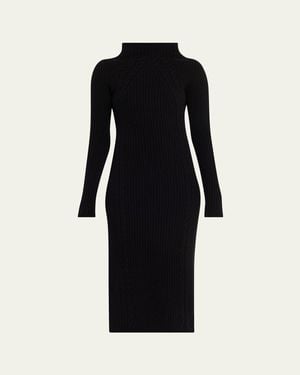 Max Mara Funnel-Neck Ribbed Cable-Knit Midi Dress - Black