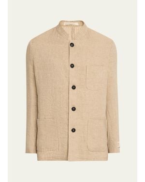 Massimo Alba Linen And Cotton Band-Collar Stripe Jacket - Natural