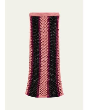DIOTIMA Spice Crystal Striped Crochet Knit Midi Skirt - Red