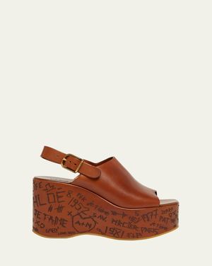 Chloé Maxime Leather Slingback Platform Sandals - Brown