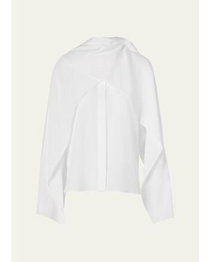 Akris Silk Crepe Sleeve Panel Button-Down Blouse - White