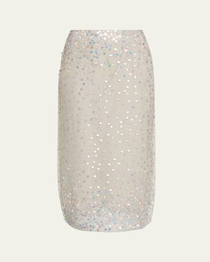BERNADETTE Roxane Star Embroidered Silk Midi Skirt - White