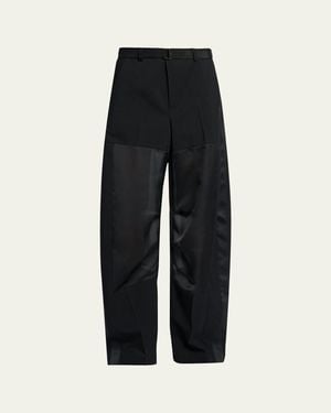 Sacai Patchwork Wool Wide-Leg Pants With Belt - Black