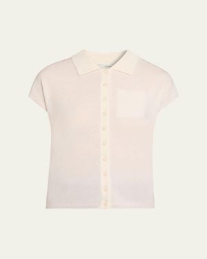 Vince Short-Sleeve Cashmere-Blend Polo Sweater - Natural