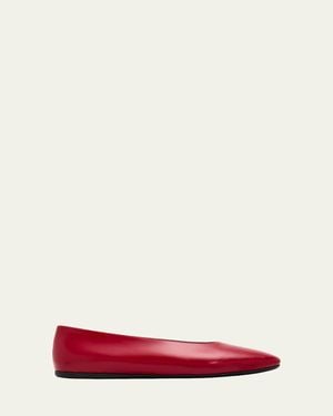 Prada Brushed Leather Ballerina Flats - Red
