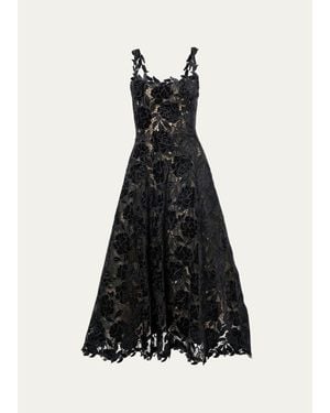 Carolina Herrera Chalet Floral Guipure Lace Midi Dress - White