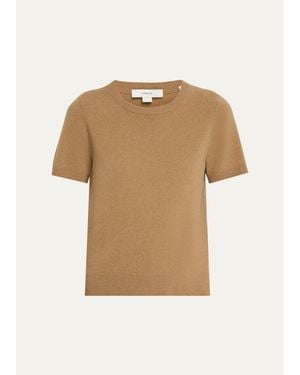 Vince Cashmere-Blend Short-Sleeve Crewneck Sweater - Natural