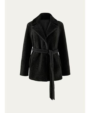 Gorski Select Textured Shearling Lamb Belted Jacket - Black