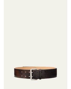 Ralph Lauren Distressed Double-Prong Long Belt - White