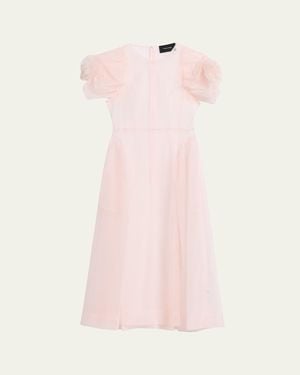 Simone Rocha Rose Puff-Sleeve Sheer Tulle Fit-&-Flare Midi Dress - Pink