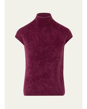 Akris Mock-Neck Cloud Cashmere Cap-Sleeve Sweater - Purple
