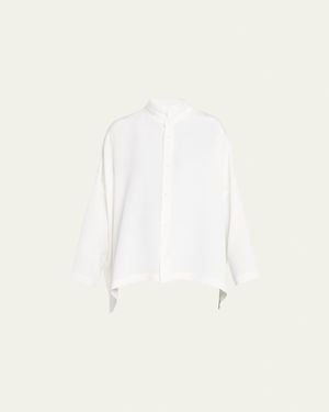 Eskandar Wide Longer Back Double Stand Collar Shirt (Mid Plus) - Natural