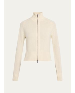 Theory Raglan-Sleeve Zip Wool Knit Cardigan - Natural