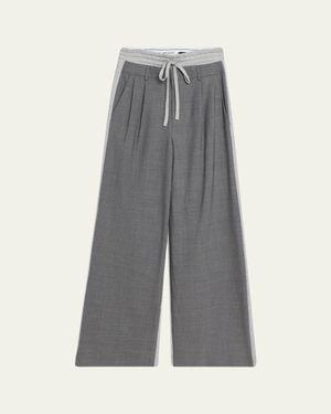 Monse Tailored Wool Combo Wide-Leg Sweatpants - Gray