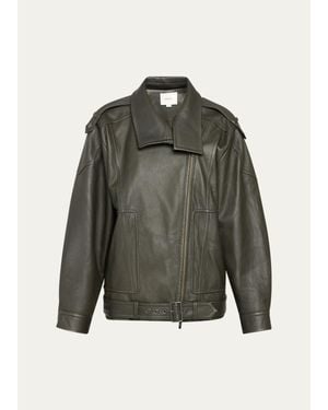 Vince Oversized Leather Aviator Jacket - Green