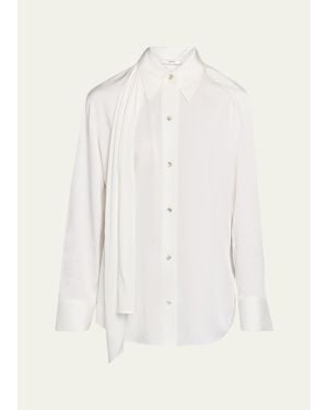 Vince Draped Scarf Silk-Blend Shirt - White