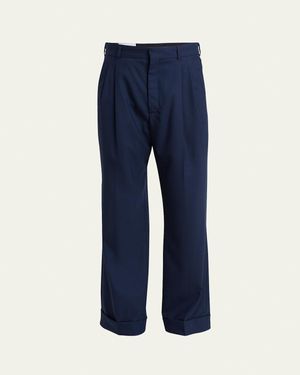 CASABLANCA Wool Elastic-Waist Pleated Pants - Blue