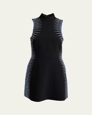 CASABLANCA Embellished Mock-Neck Sleeveless Mini Dress - Black