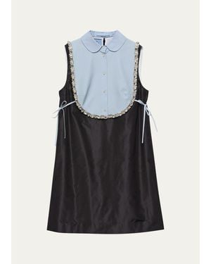 Prada Embellished Taffeta Collared Mini Dress - Black