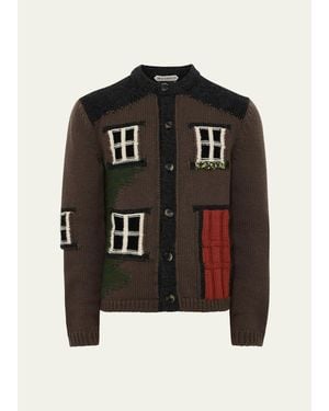 JW Anderson House Intarsia Knit Polo Cardigan - Black