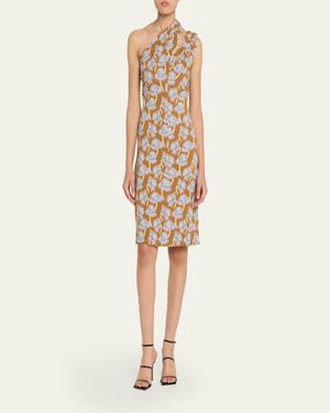 ワンピース VERSACE Printed Stretch Crepe One-Shoulder Dress Versace Printed Stretch Crepe One-Shoulder Dress | Lyst