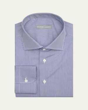 Bergdorf Goodman Cotton Micro-Check Spread Collar Dress Shirt - Blue