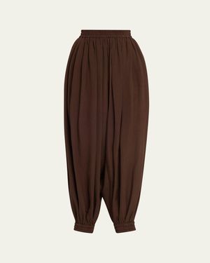 Michael Kors Ruched Silk Seersucker Balloon Pants - Brown