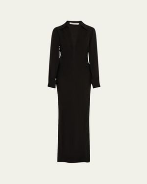 Courtney Zheng Isla Silk Deep-V Gown - Black