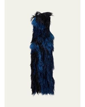 Akris Strapless Ostrich Feather Gown - Blue