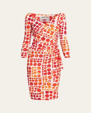 La Petite Robe Di Chiara Boni Floral V-Neck Long-Sleeve Side-Drape Dress - Red