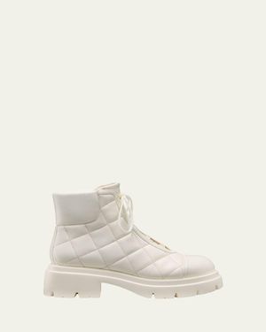 Stuart Weitzman Hudson Quilted Leather Hiker Booties - Natural