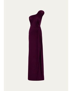 Gaurav Gupta Asymmetric Draped One-Shoulder Slit Gown - Purple