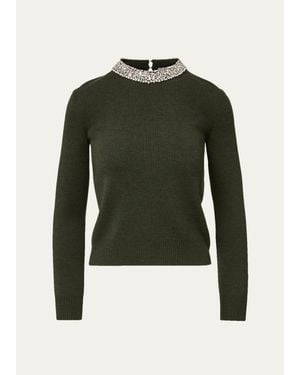 Veronica Beard Daro Embellished Wool Sweater - Green