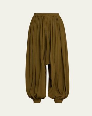 Michael Kors Ruched Silk Seersucker Balloon Pants - Green
