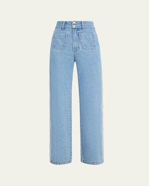 Veronica Beard Taylor Embroidered Patch-Pocket Straight-Leg Jeans - Blue