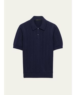 Prada Coton Pointelle Knit Polo Shirt - Blue