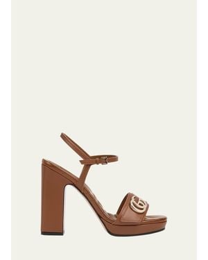 Gucci 95Mm Gg Marmont Leather Platform Sandals - Natural
