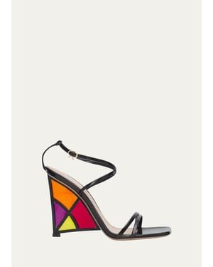 Gianvito Rossi 105Mm Patent Leather Stained-Glass Wedge Sandals - White