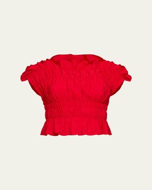 Cinq À Sept Evalina Smocked Crop Top - Red