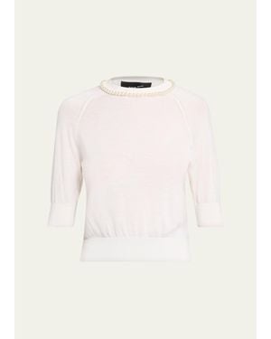 Simone Rocha Pearly Embellished Merino Wool Short-Sleeve Sweater - Natural