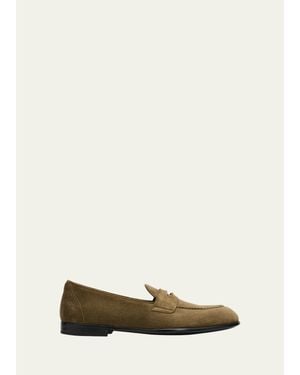 Brioni Appia Suede Penny Loafers - Natural