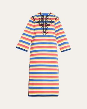 Rianna + Nina Embroidered Striped Cotton Maxi Dress - White